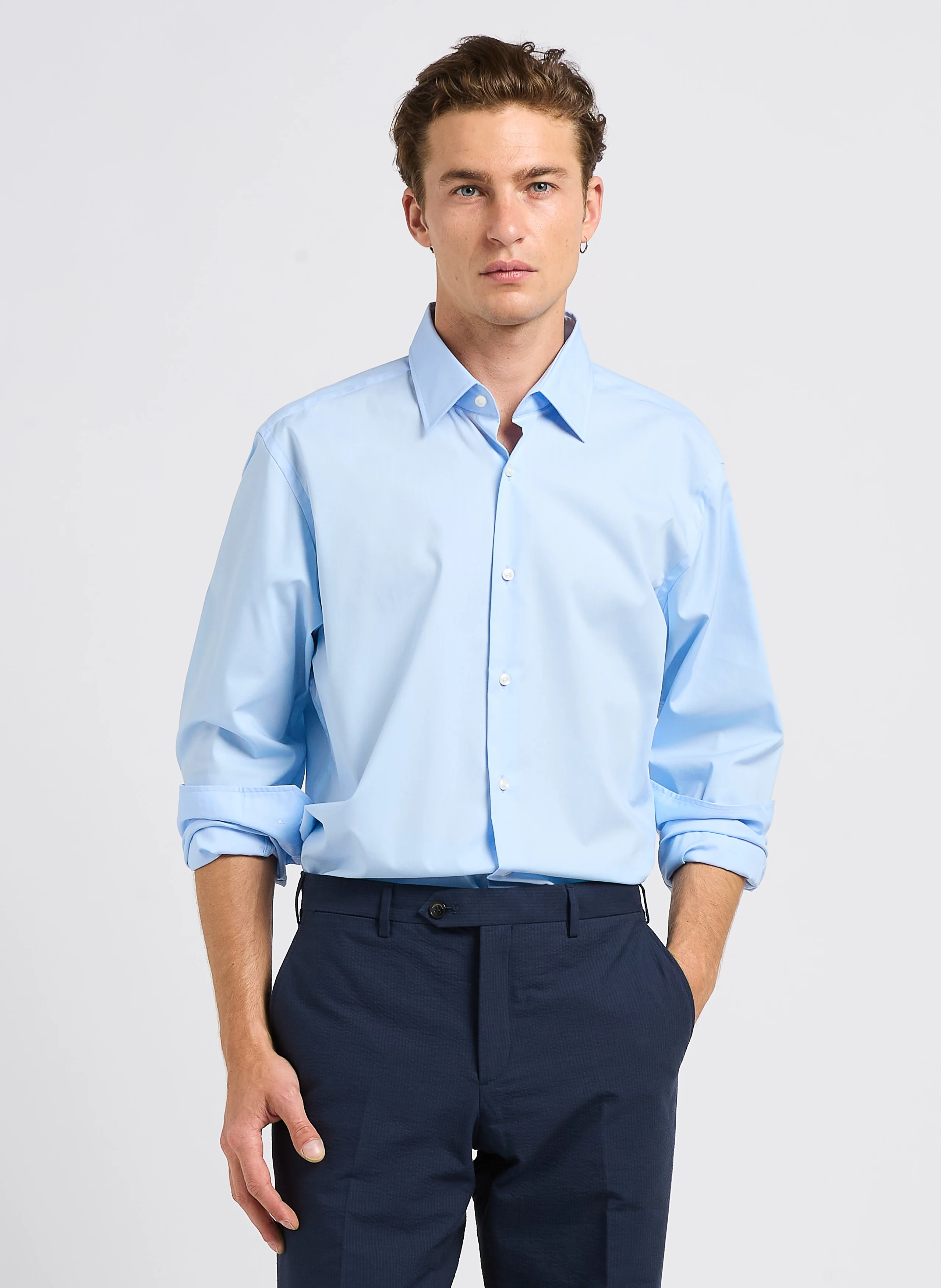 Chemise col classique en coton mélangé | Bleu