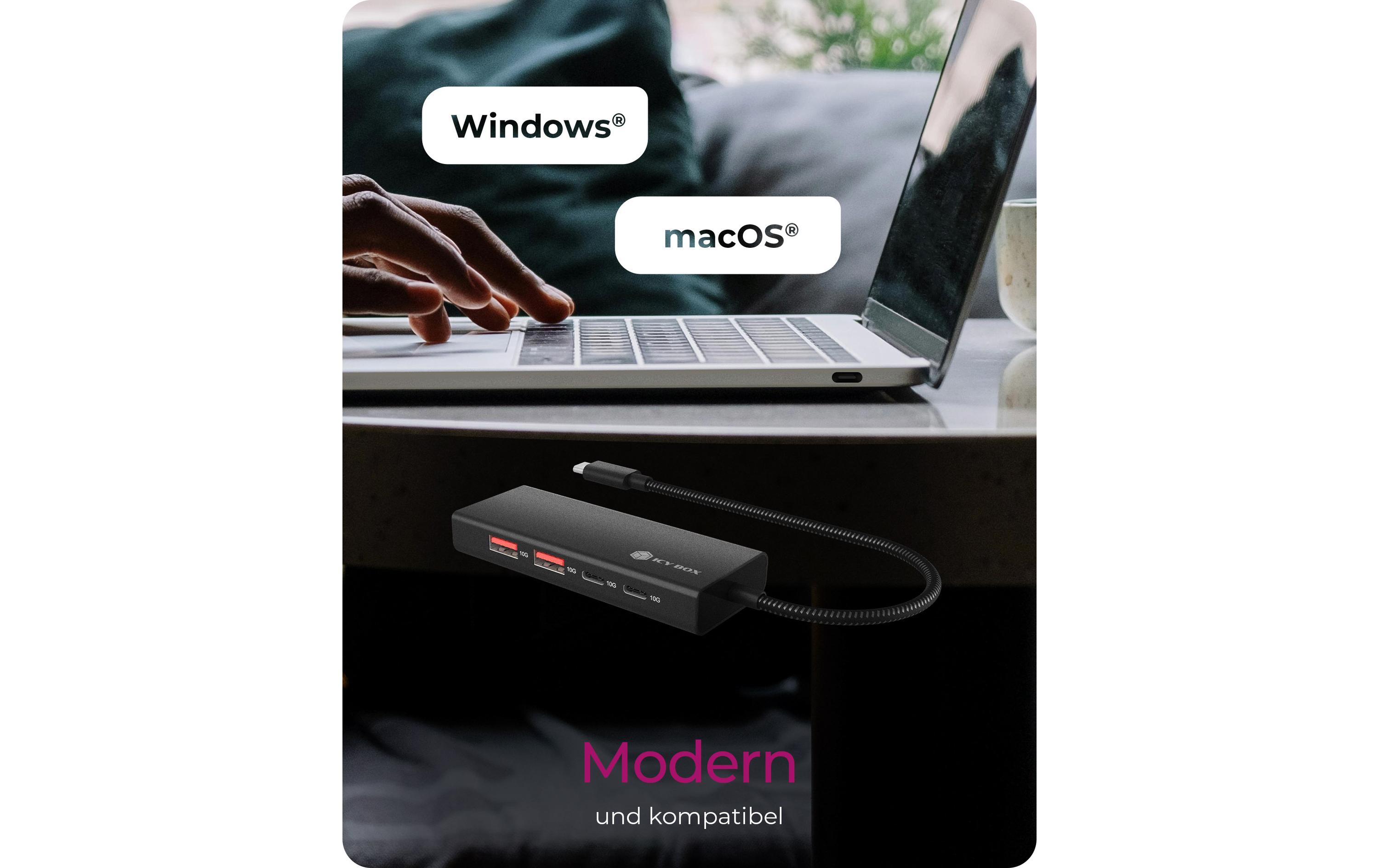 USB-Hub 4-Port Hub IB-HUB1436-CPD4-Port Hub mit USB 3.2 Gen 2 Type-C Anschluss und PD 100 W