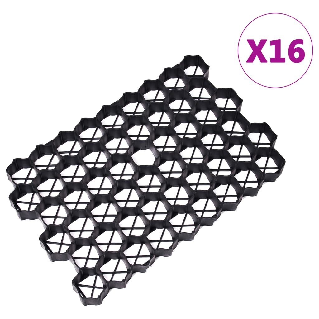 vidaXL Gazontrellis, 16 stuks, zwart, 60x40x3 cm, kunststof