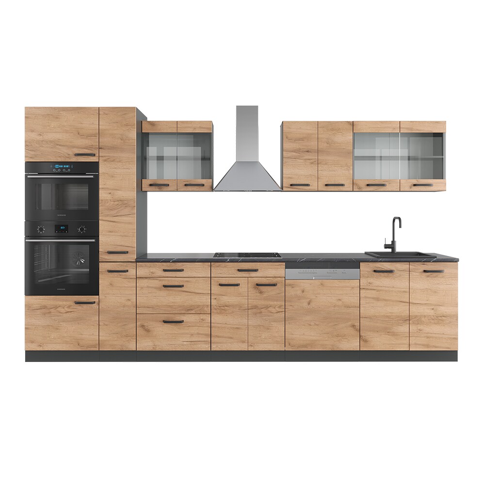 Vicco Küchenzeile Küchenblock Einbauküche R-Line 350 cm Anthrazit Eiche Küche