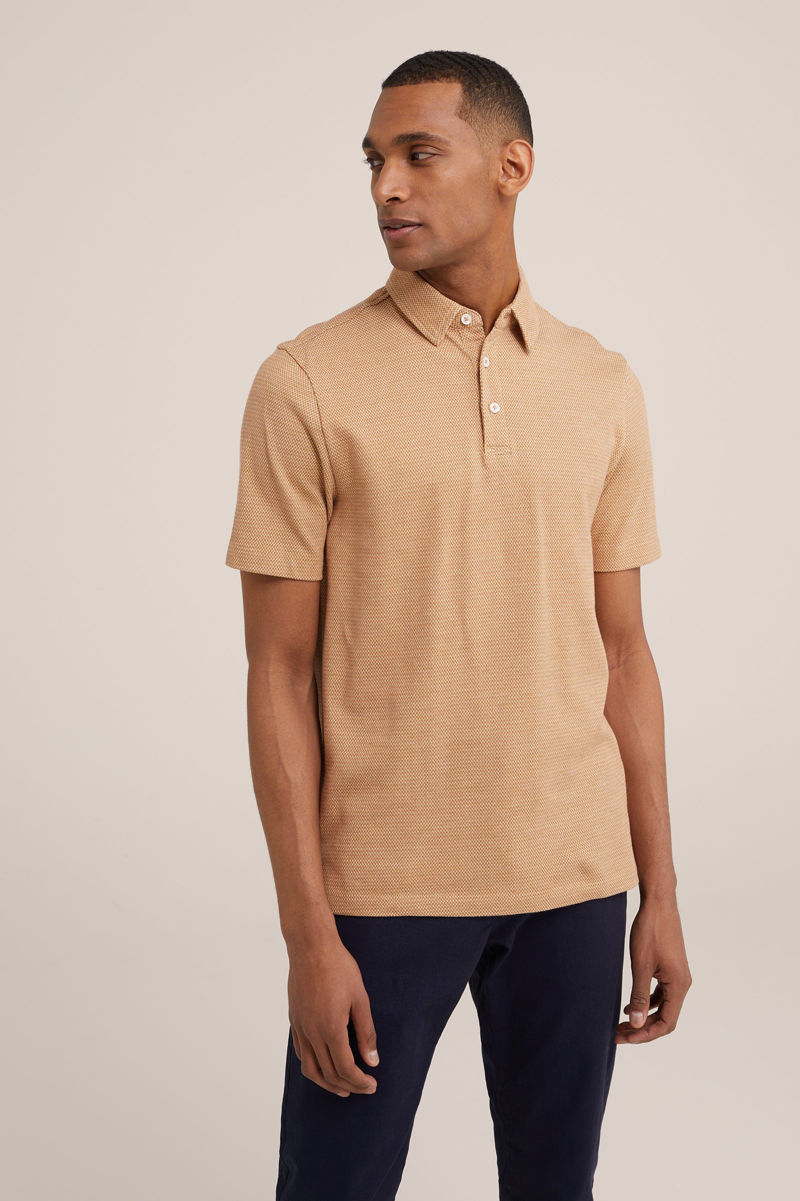polo met jacqaurd-dessin WE Fashion Lichtbruin