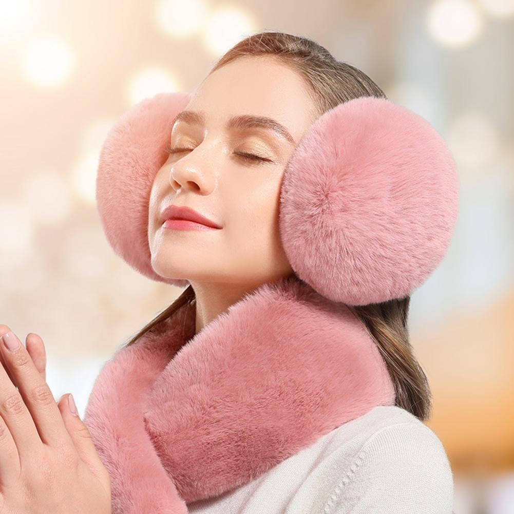 Weiche Plüsch Ohrenwärmer Winter Ohrenschützer Accessoire mit Hinterkopfbügel (One Size) - Rosa