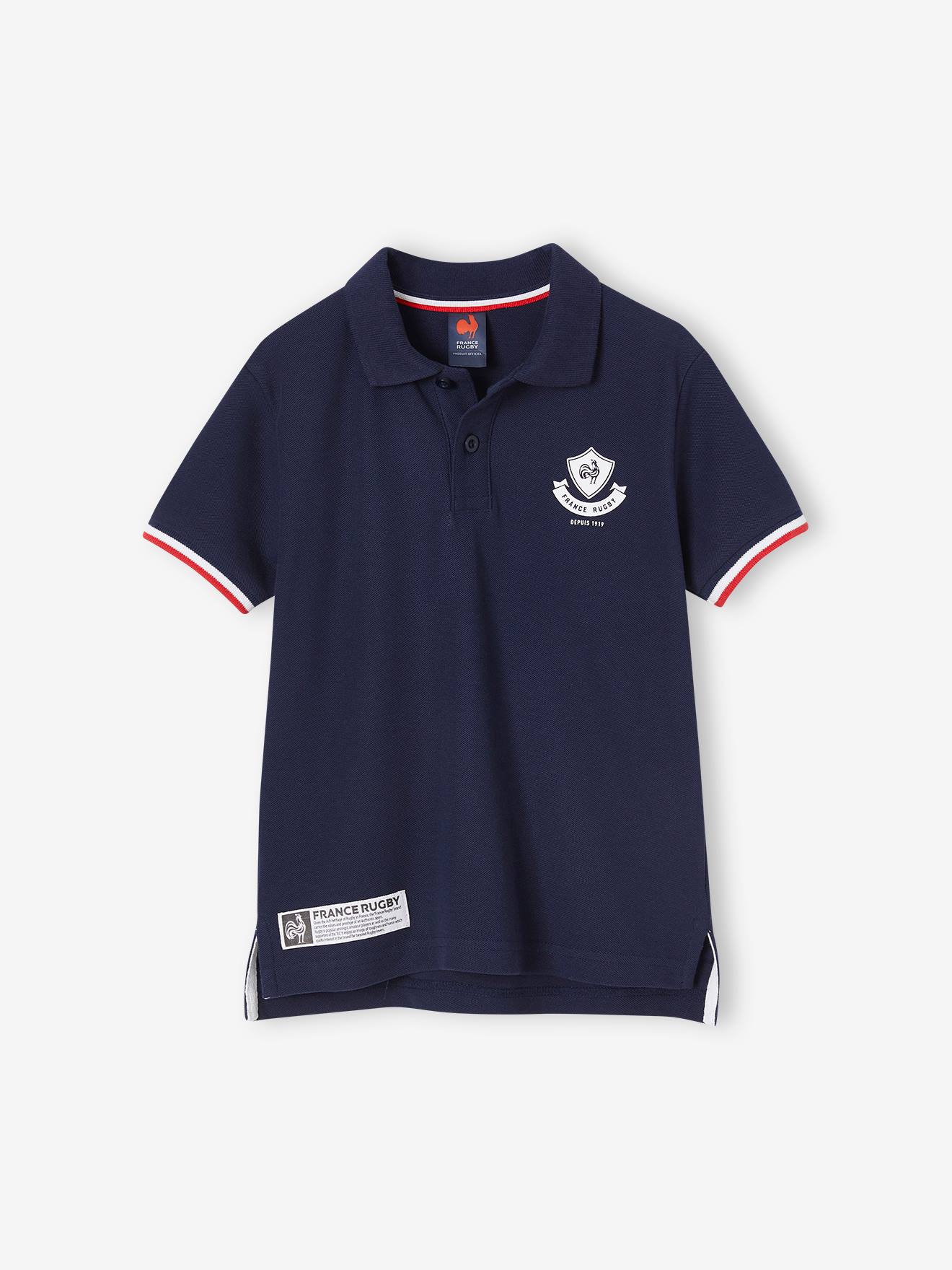Camisa polo infantil de manga curta da France Rugby®, azul marinho