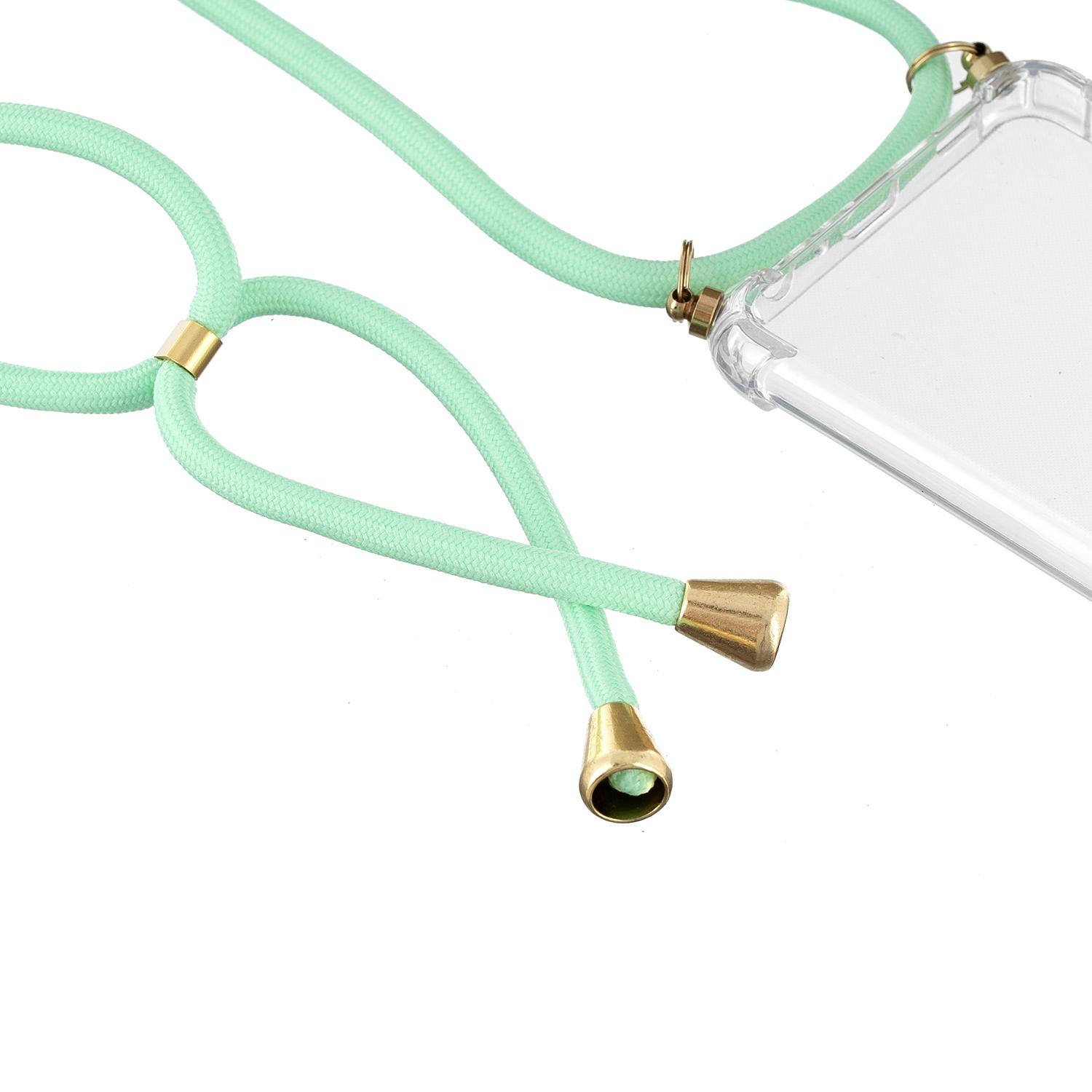 Samsung Galaxy A32 (4G) Necklace Gummi Hülle Air Cushion Fallschutz   Handykette (150cm) - Türkis / Gold
