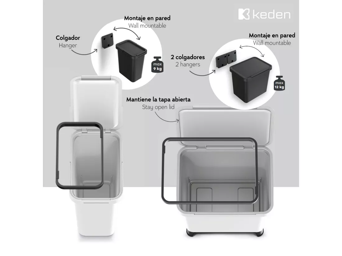 Cube de recyclage carré 30l Couleur de gris Keden 39x29x41