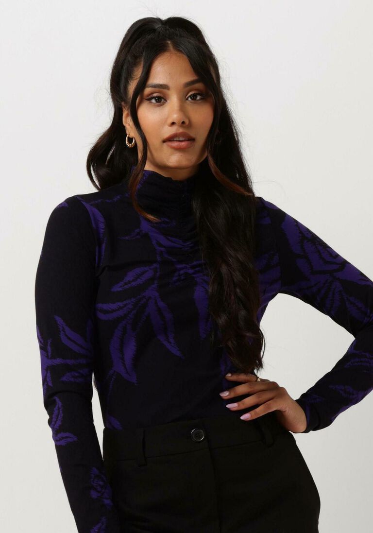 JANSEN AMSTERDAM paarse jansen amsterdam  vbf101 jersey print top with wrinkling at turtle neck