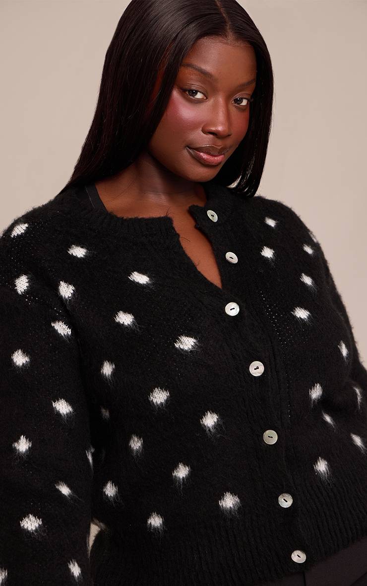 Noir Cardigan Grande Taille En Maille Brossée À Pois