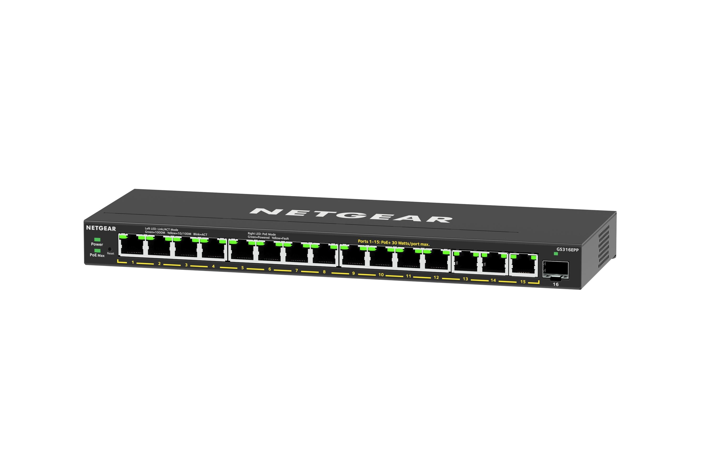 PoE+ Switch GS316EPP-100PES 16 Port<br>NETGEAR 16-Port Gigabit Ethernet Plus Switch mit PoE + (231W) und 1 SFP Port (GS316EPP-100PES)