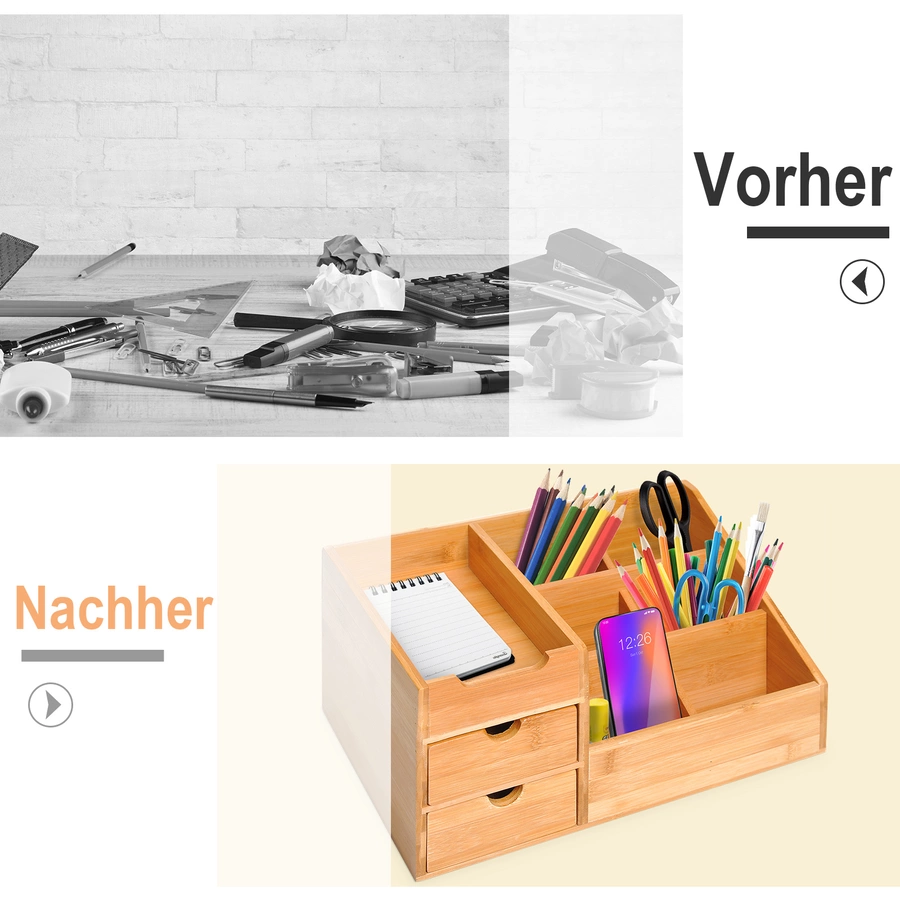 HOMCOM Schreibtischorganizer mit 2 Schubladen natur