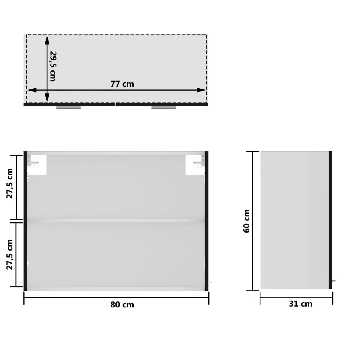 vidaXL Armoire en verre suspendue noir 80 cm