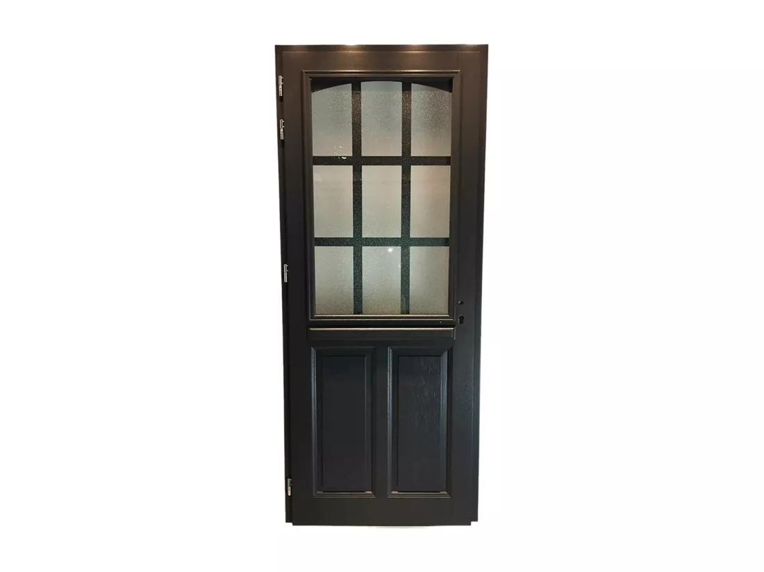 Porte D'Entrée Bois Vitrée, Alicia, Gris Ral7016, H,215Xl,90 P, Droite Cote Tableau