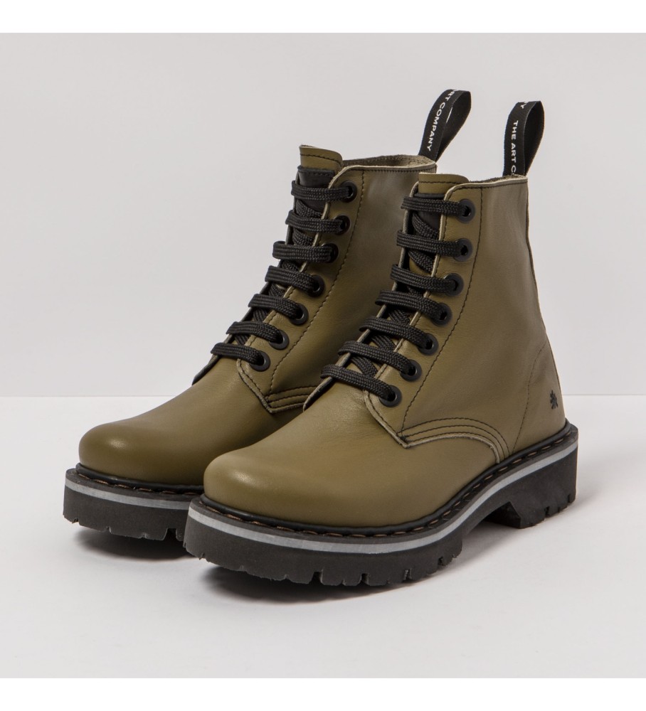 Botas de tornozelo em couro verde escuro Art