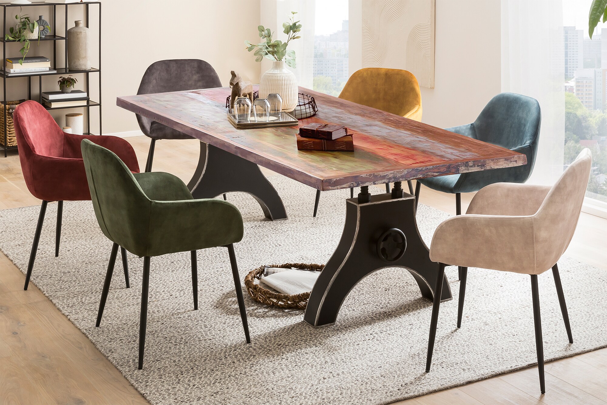 Esstisch 240x100 Altholz bunt Metall Holztisch Speisetisch Küchentisch Tisch