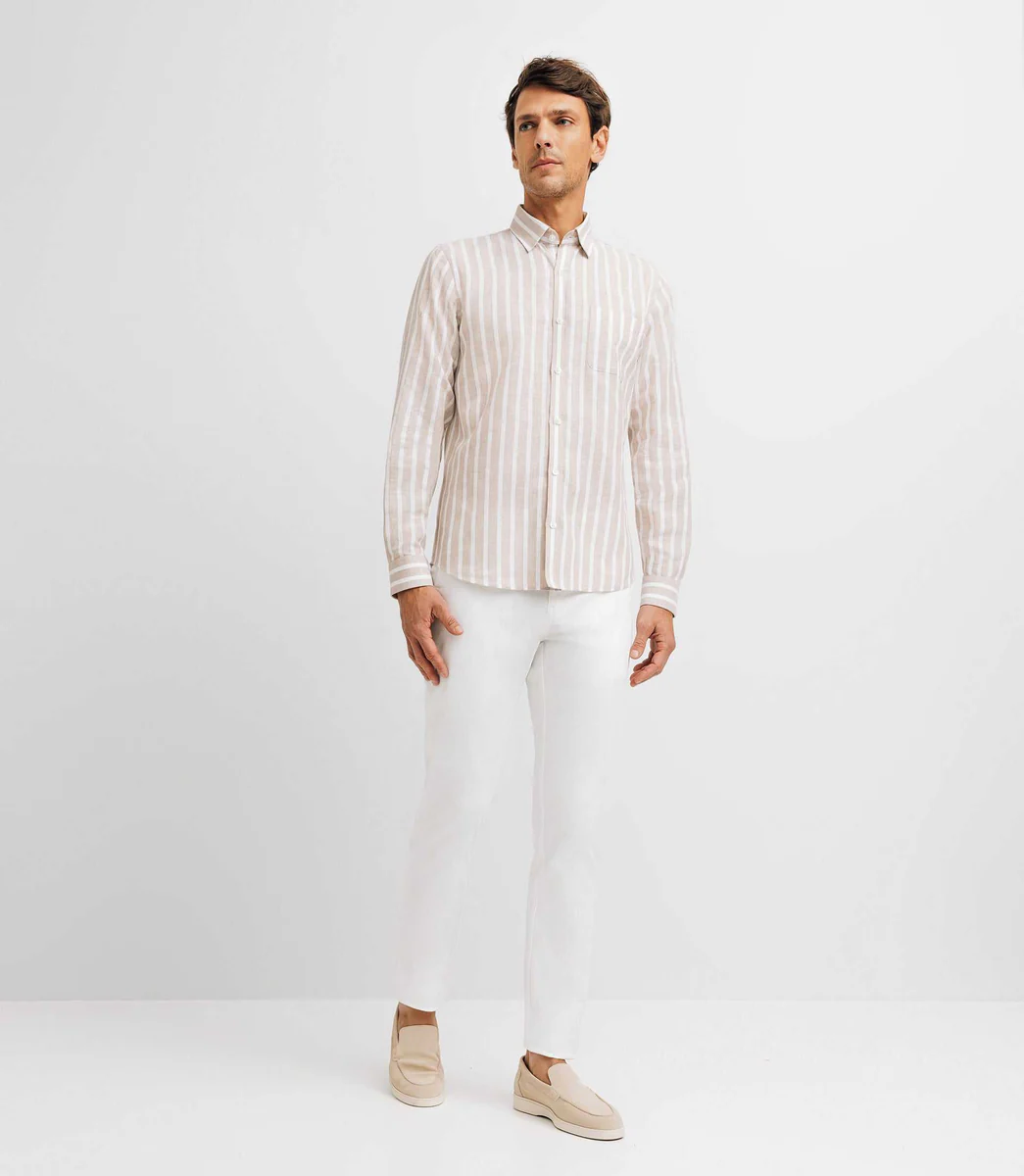 Chemise casual rayée beige et blanche
