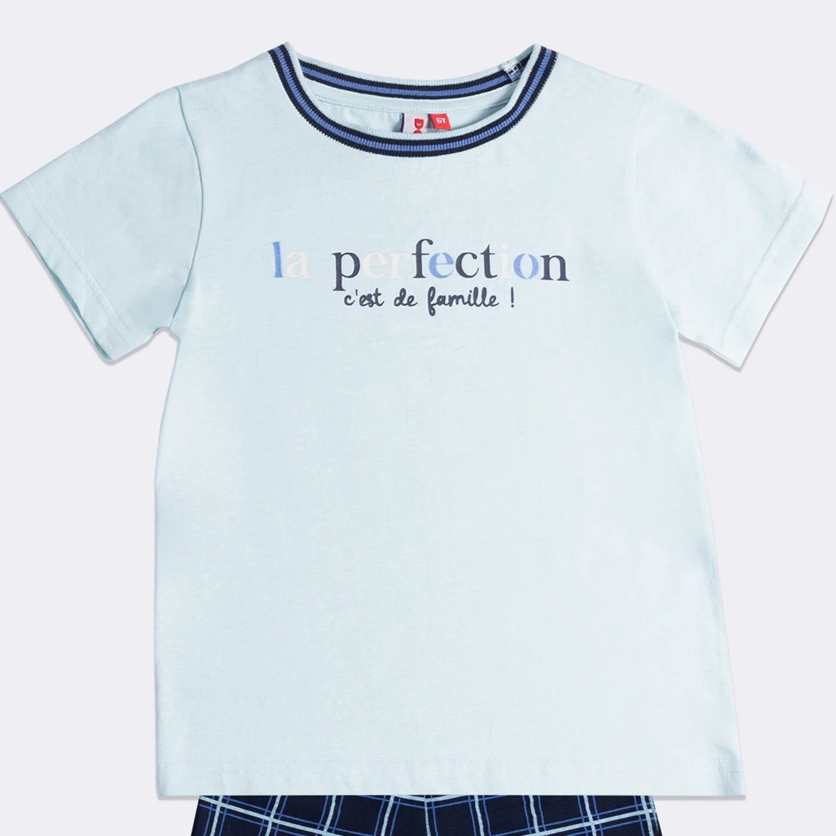 Pyjashort garçon PERFECTION aqua/carreaux