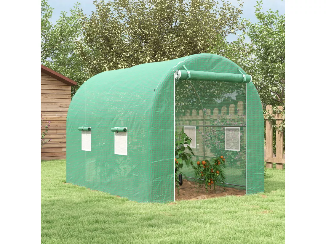 Serre de jardin tunnel surface sol 6 m² châssis tubulaire renforcé vert