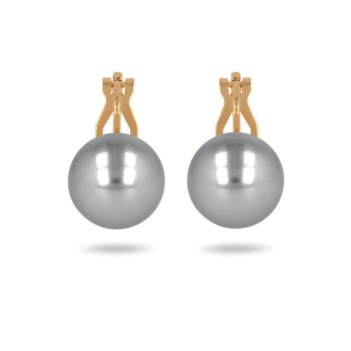 Boucles d'oreille plaqué or clip avec perle d'imitation de Majorque grise 10MM