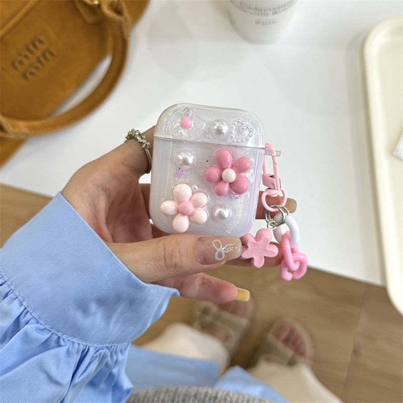 Tondephiry - AirPods-hoesje met bloemenapplicatie voor AirPods 1/2 generatie, Pro, Pro 2, 3e generatie