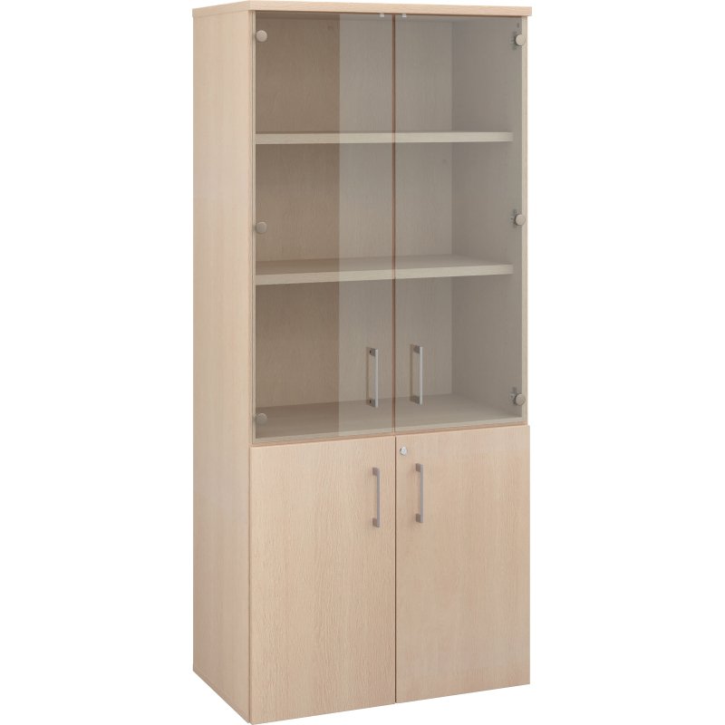 Bibliothèque bois Ecla avec portes hautes verre et portes basses bois  H 182 x L 80 cm