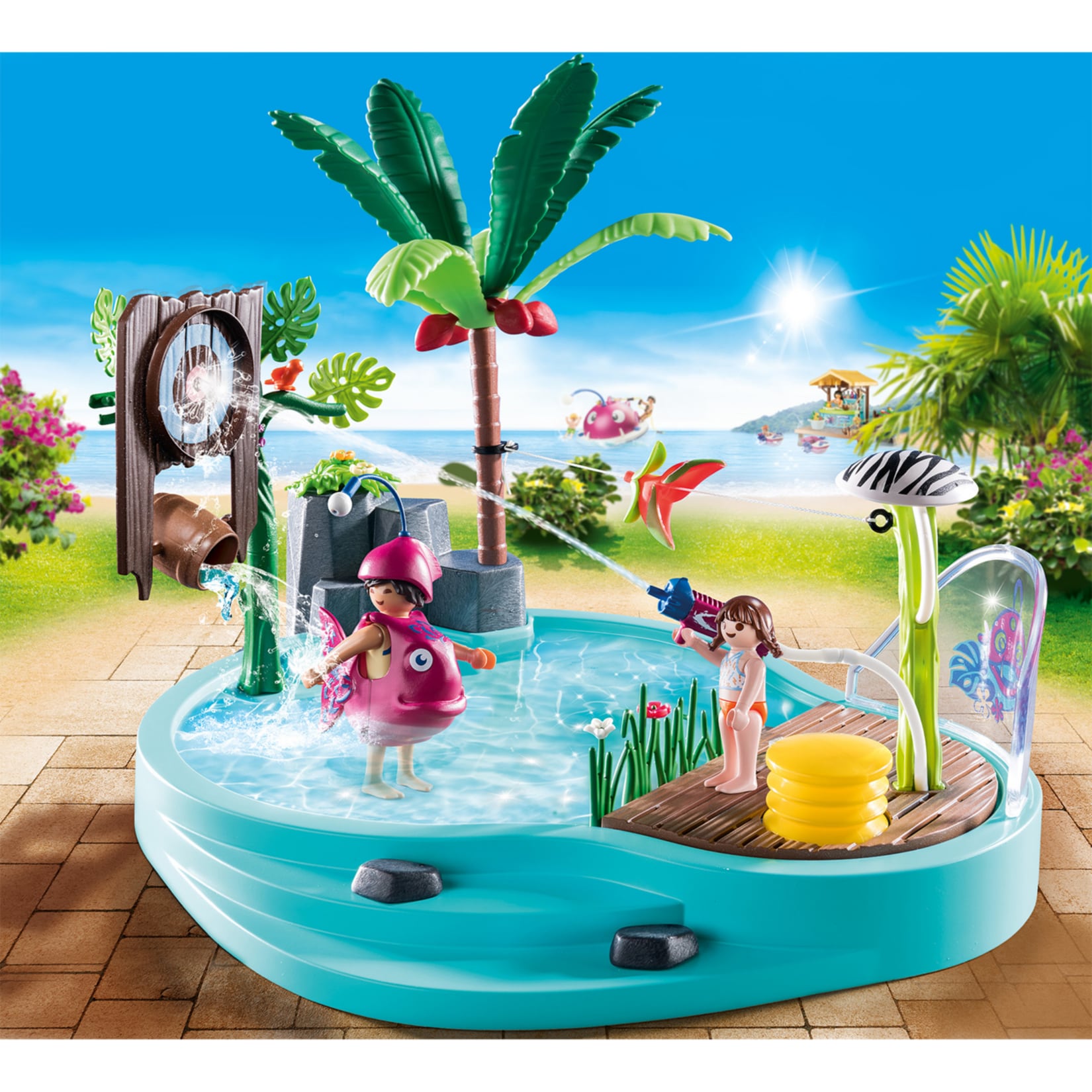 PLAYMOBIL Konstruktionsspielzeug Family Fun Spaßbecken mit Wasserspritze