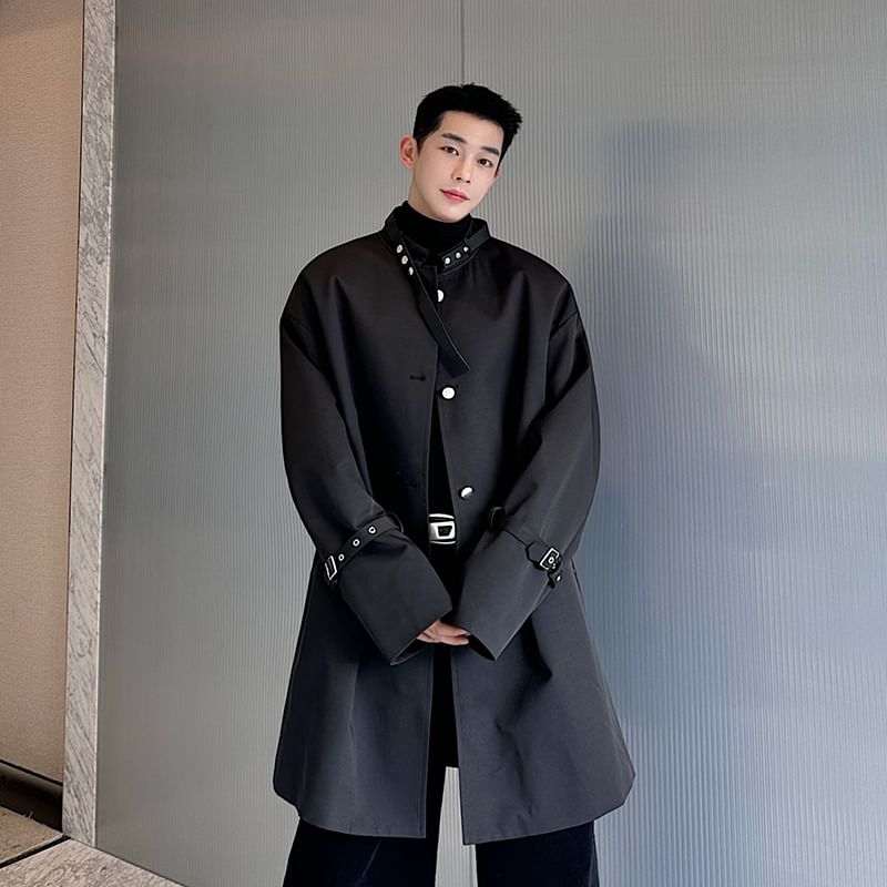 Adotuastic - Trenchcoat met opstaande kraag, riem en knoopsluiting, lange uitvoering