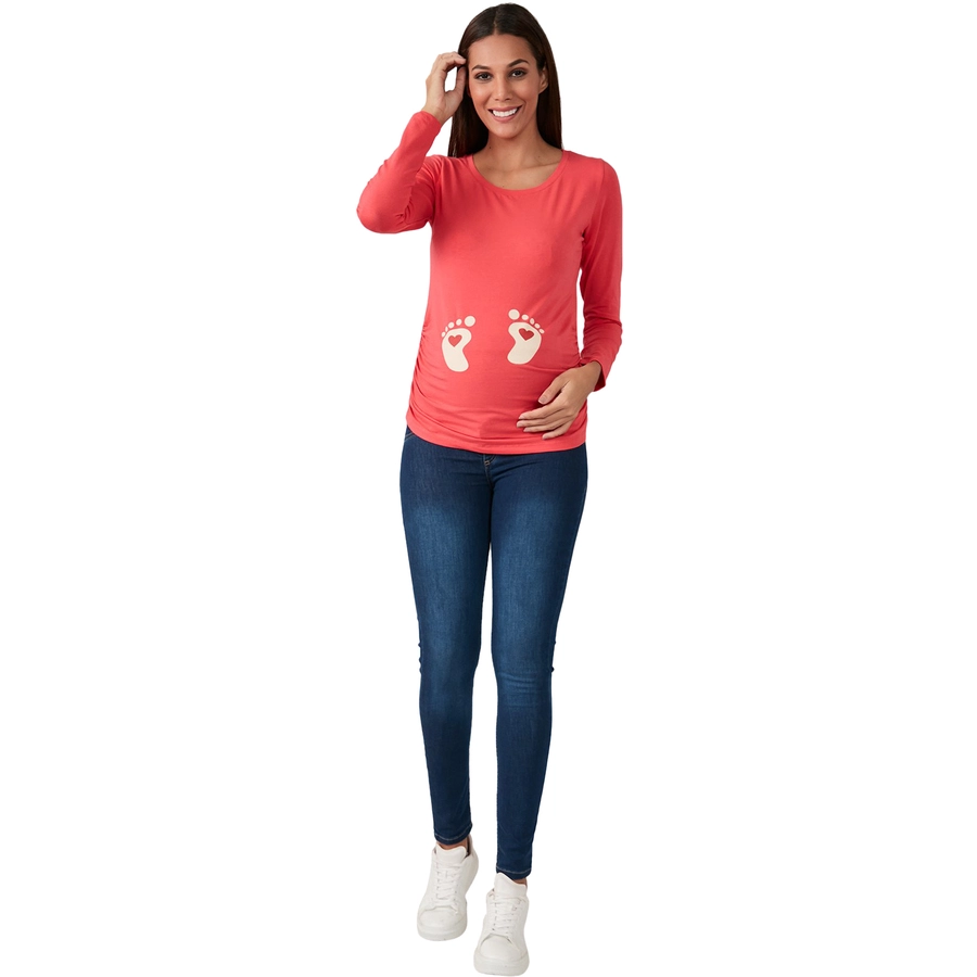 M.M.C. Umstandslangarmshirt Baby Füße mit Motiv Koralle