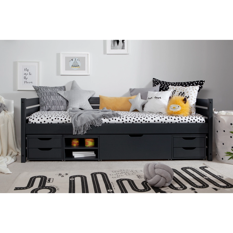 TICAA Sofabett Naomi inkl. Funktionsschubkästen, 90x200 Grau