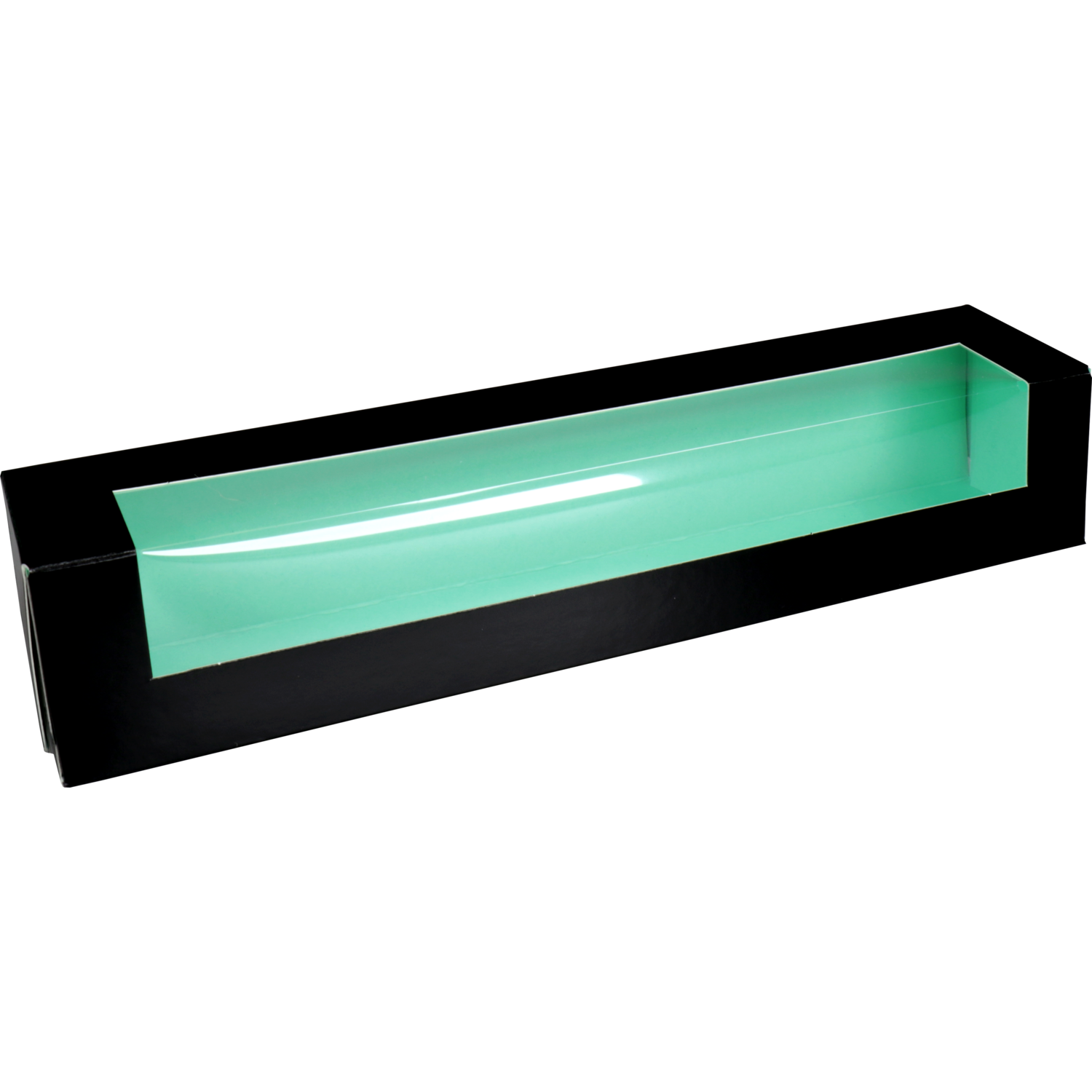 Macarondoosje, karton + PP, 260x47x47mm, zwart/mintgroen