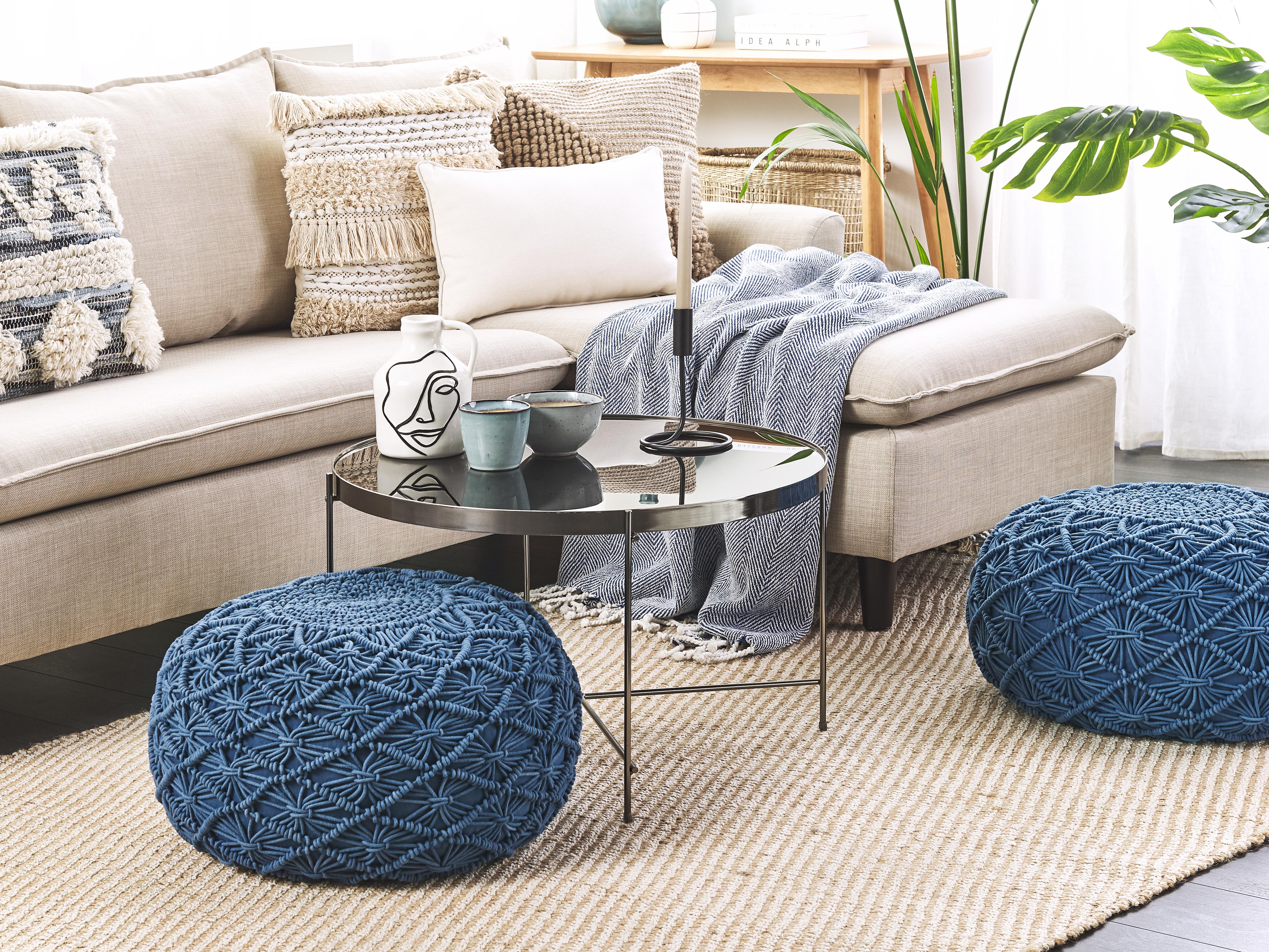 Poef Macramé BERKANE Katoen Marineblauw