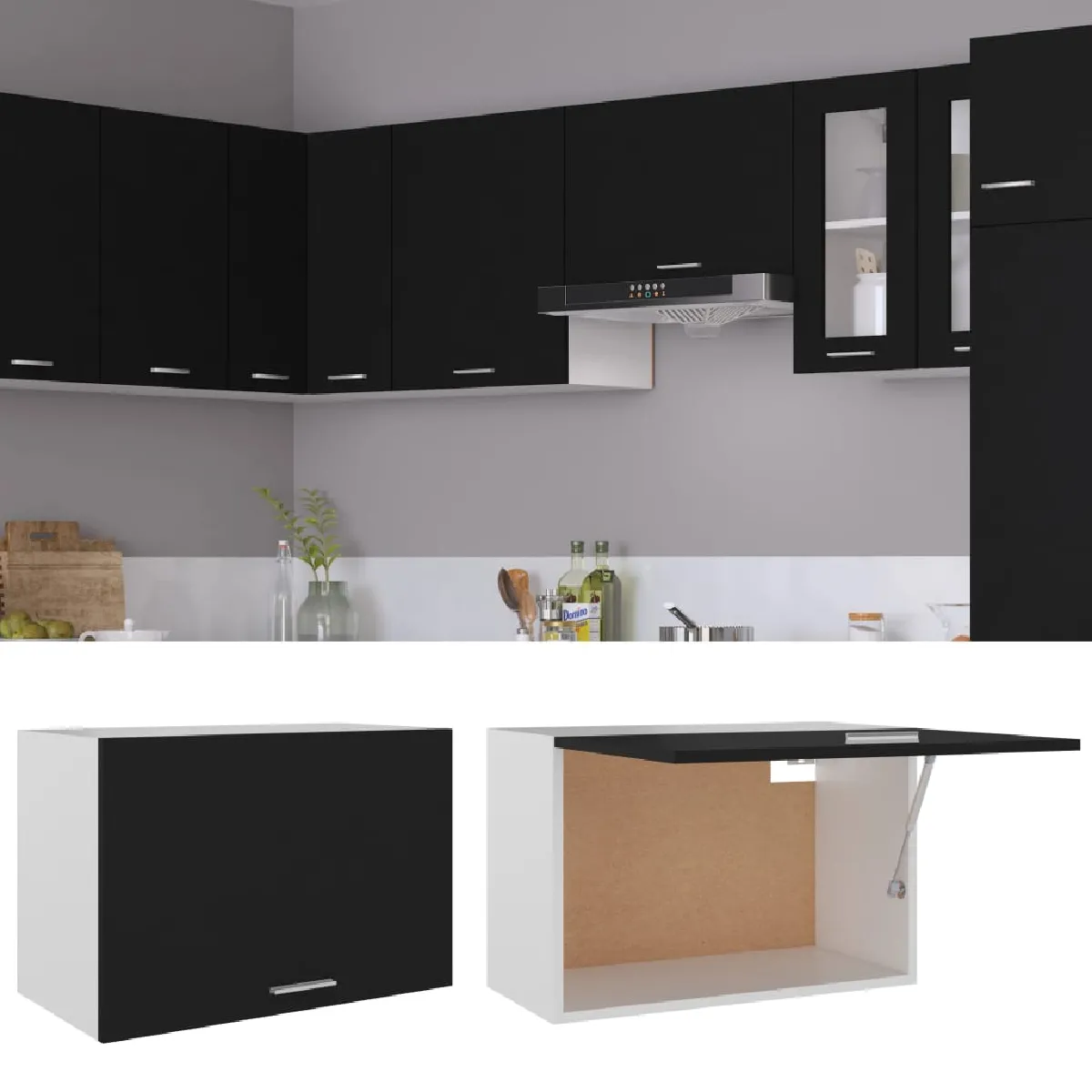 vidaXL Armoire Suspendue Noir 60 cm