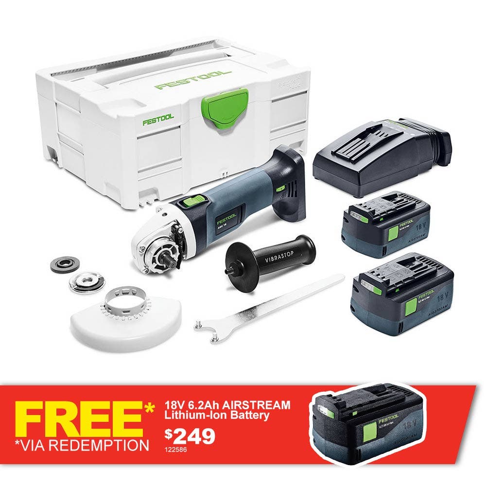 Esmerilhadeira angular FESTOOL AGC 18V 125mm sem escovas, 2 baterias de 5,2Ah, em estojo Systainer (código 577031)