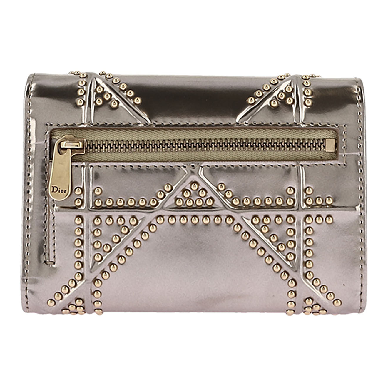 Dior Portefeuille en Cuir Clous doré - Très bon état - L.13 cm
