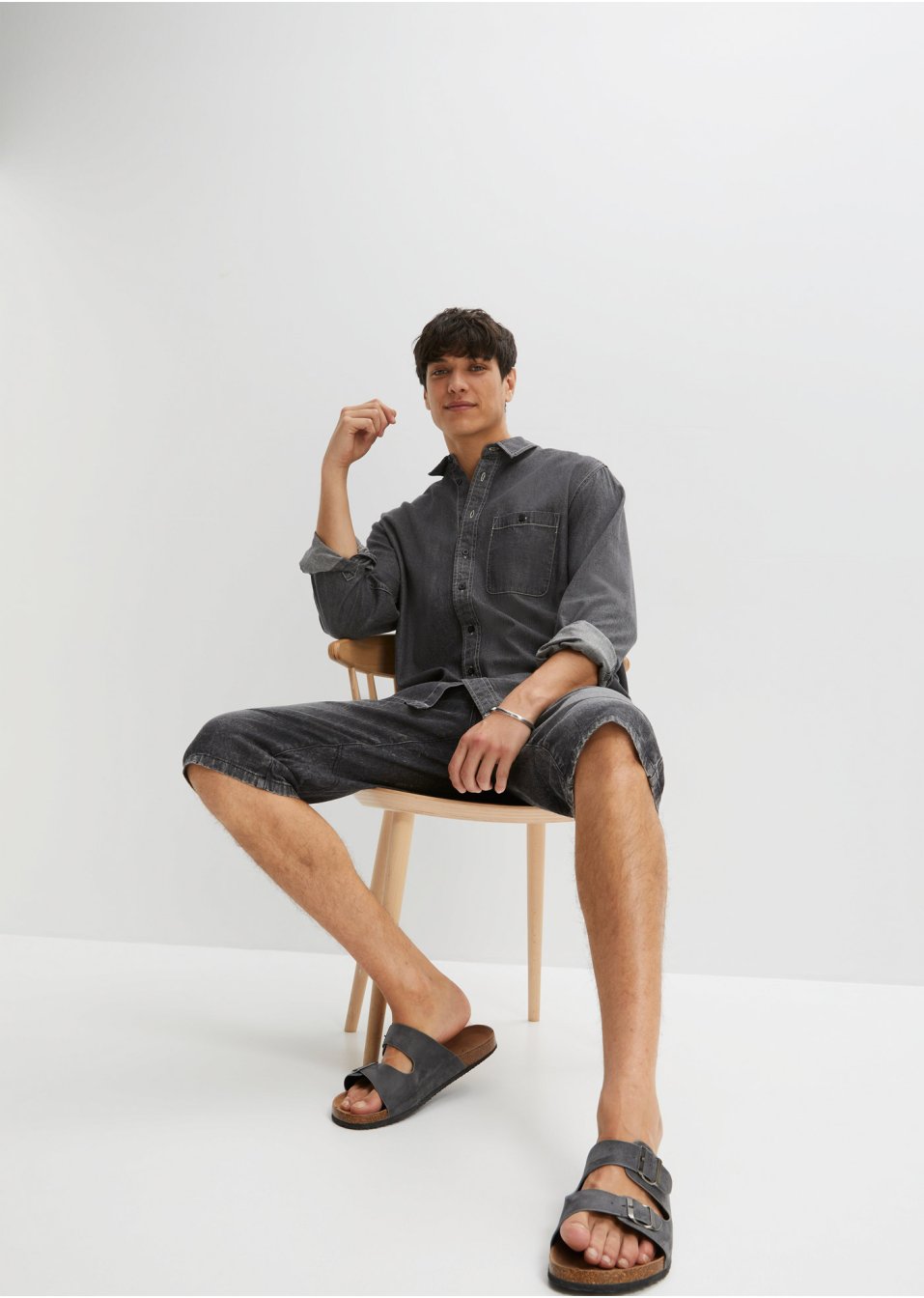 Bermuda long en jean extensible, Regular Fit