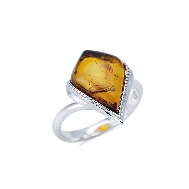 BAGUE AMBRE COGNAC ARGENT RHODIE