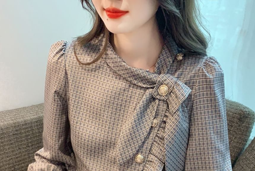 Dragan Pulse - Blouse met lange mouwen en linthals en ruitmotief
