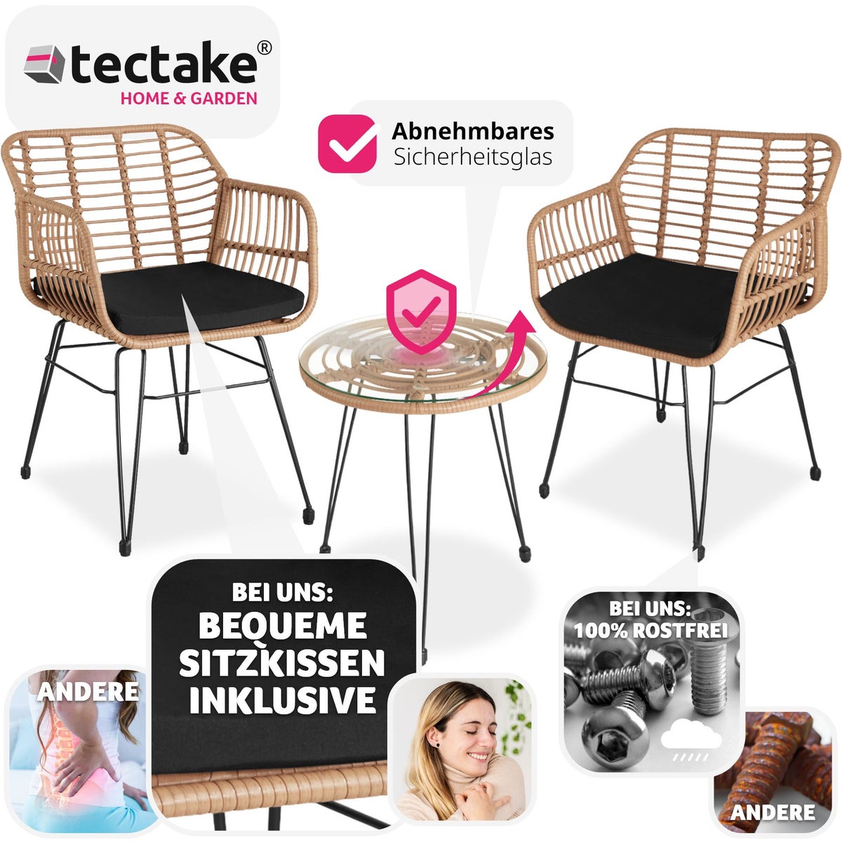 tectake Molfetta rotan zitgroep voor 2 personen, delicaat design