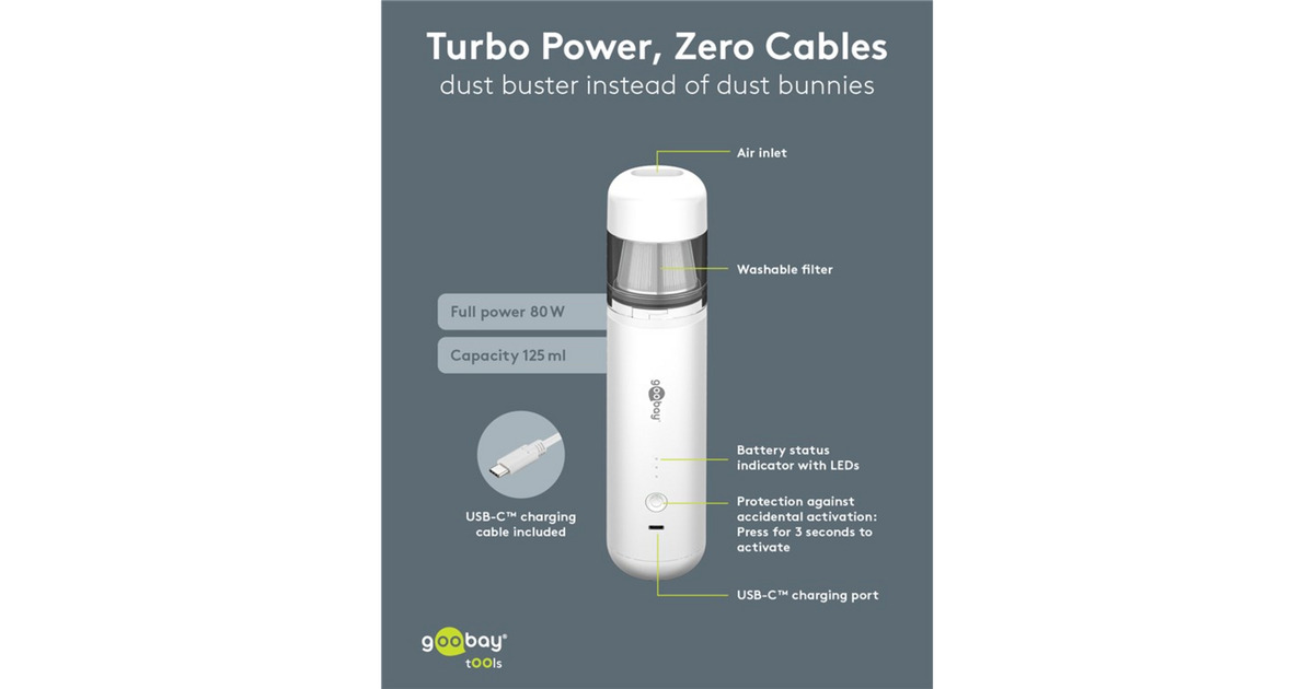 goobayCordless Mini Vacuum Cleaner Advanced handstofzuiger  (Wit)
