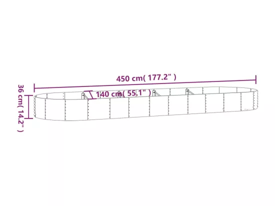 Jardinière bac lit surélevé argenté 450 x 140 x 36 cm 02_0039722