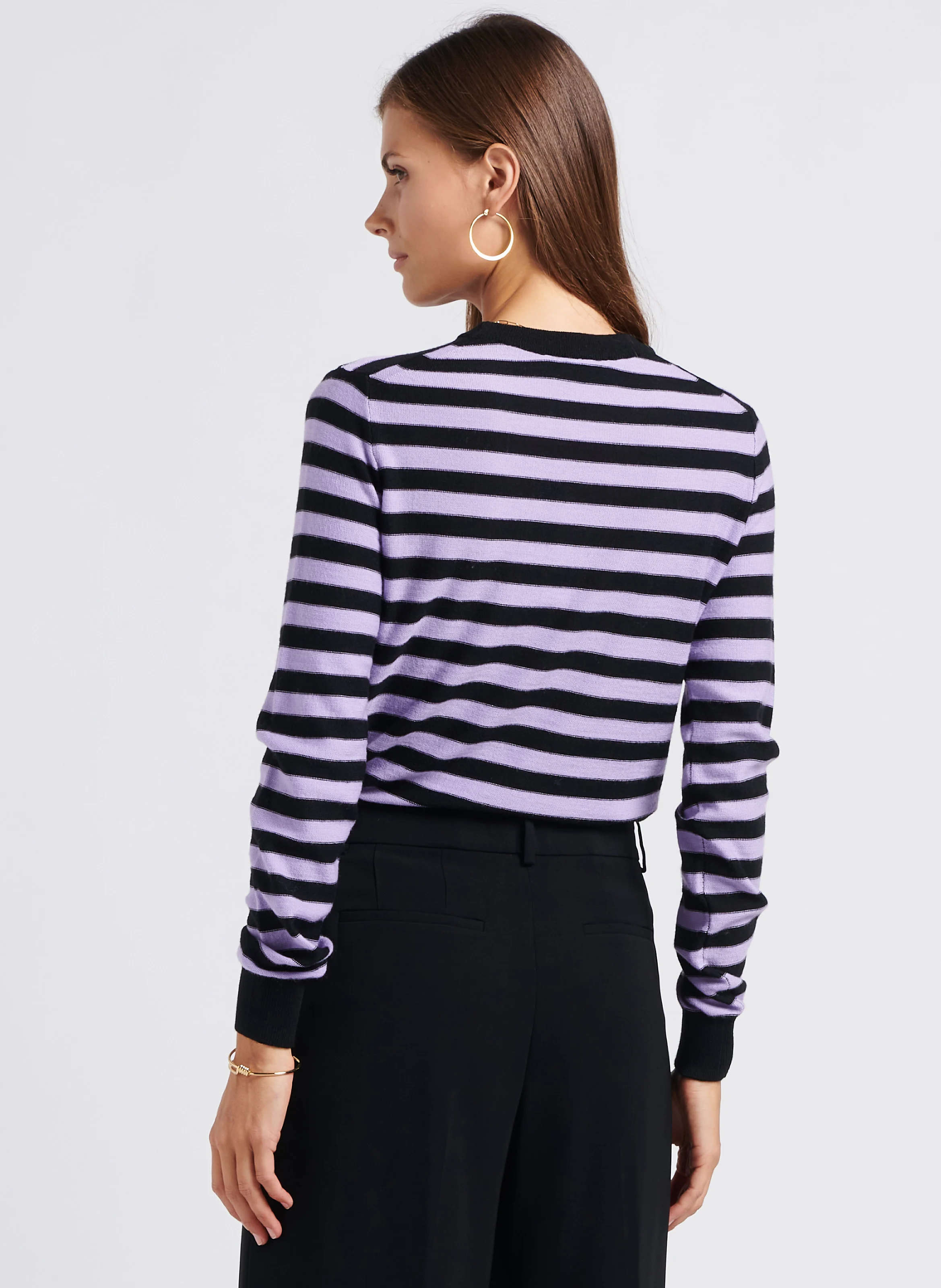 Pull col rond rayé en laine | Noir