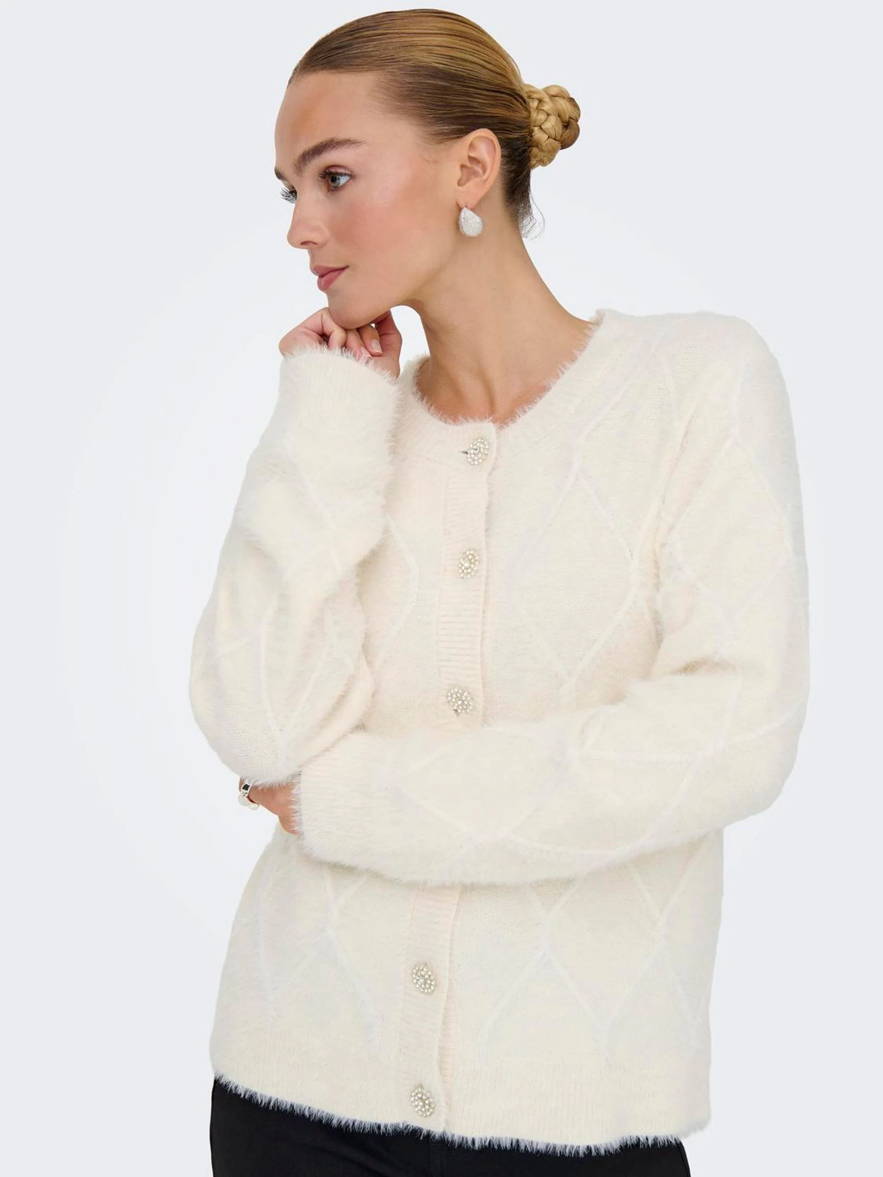 JDY Jewel Button Round Neck Cardigan
