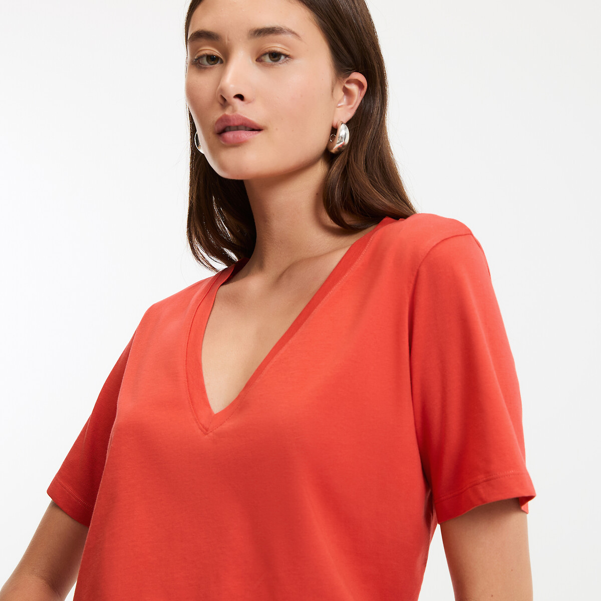 COLEÇÃO LA REDOUTE<br>Camiseta folgada com decote em V e mangas curtas