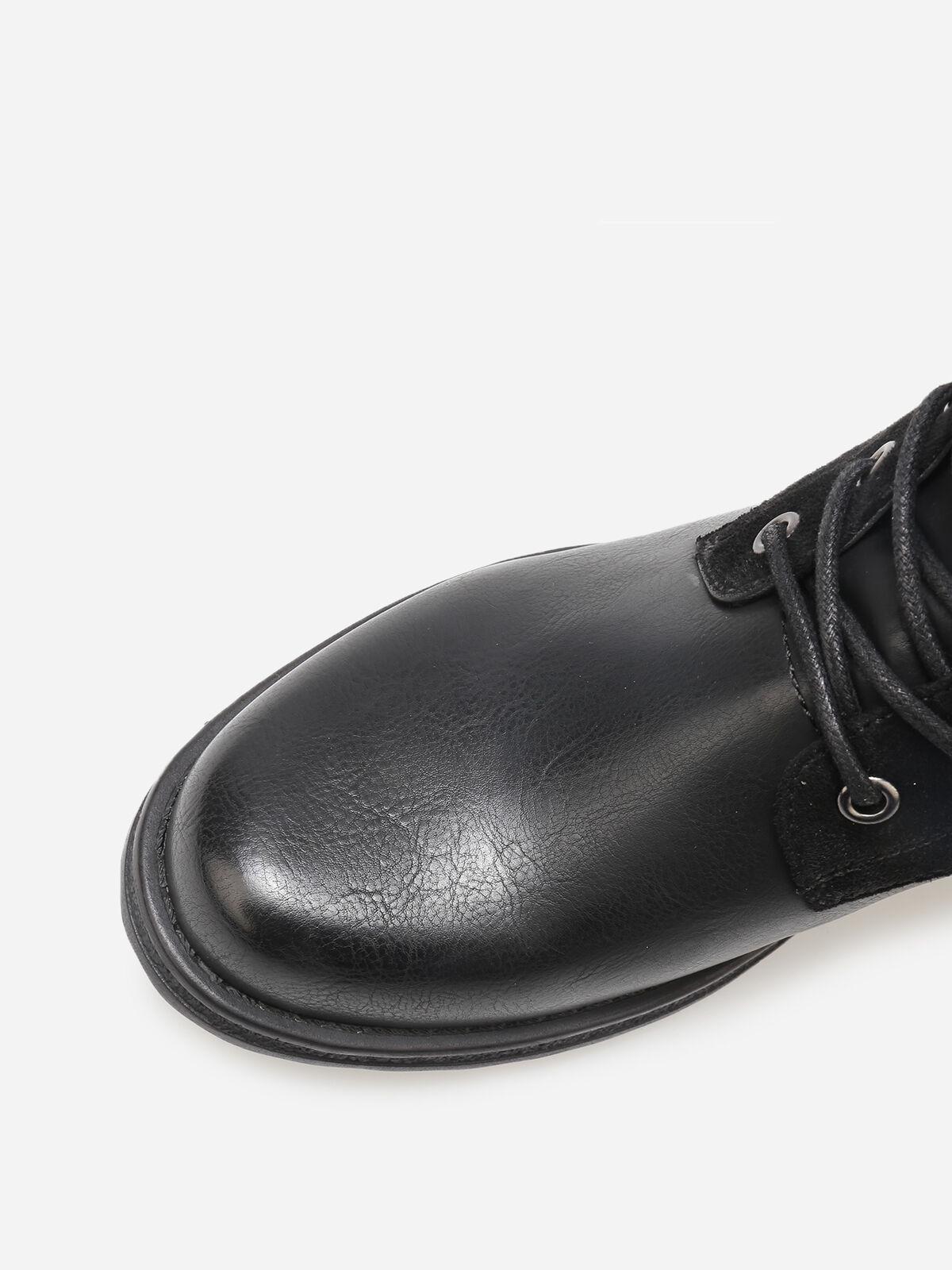 Bottines multi-matières à lacets- Noir