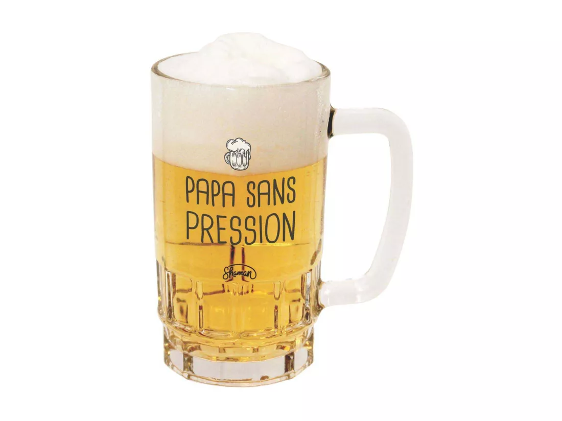 Chope à bière en verre Humour 440 ml Papa sans pression