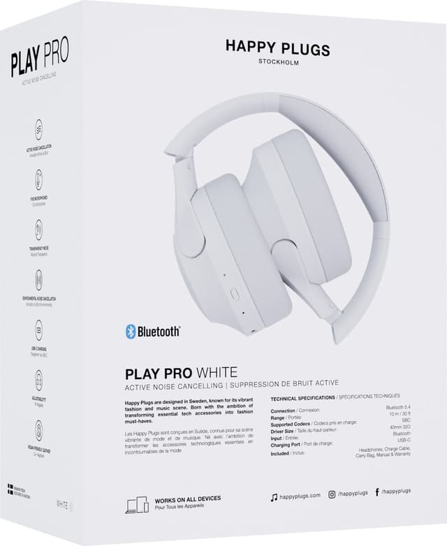 Happy Plugs Play Pro trådløse around-ear høretelefoner (hvid)