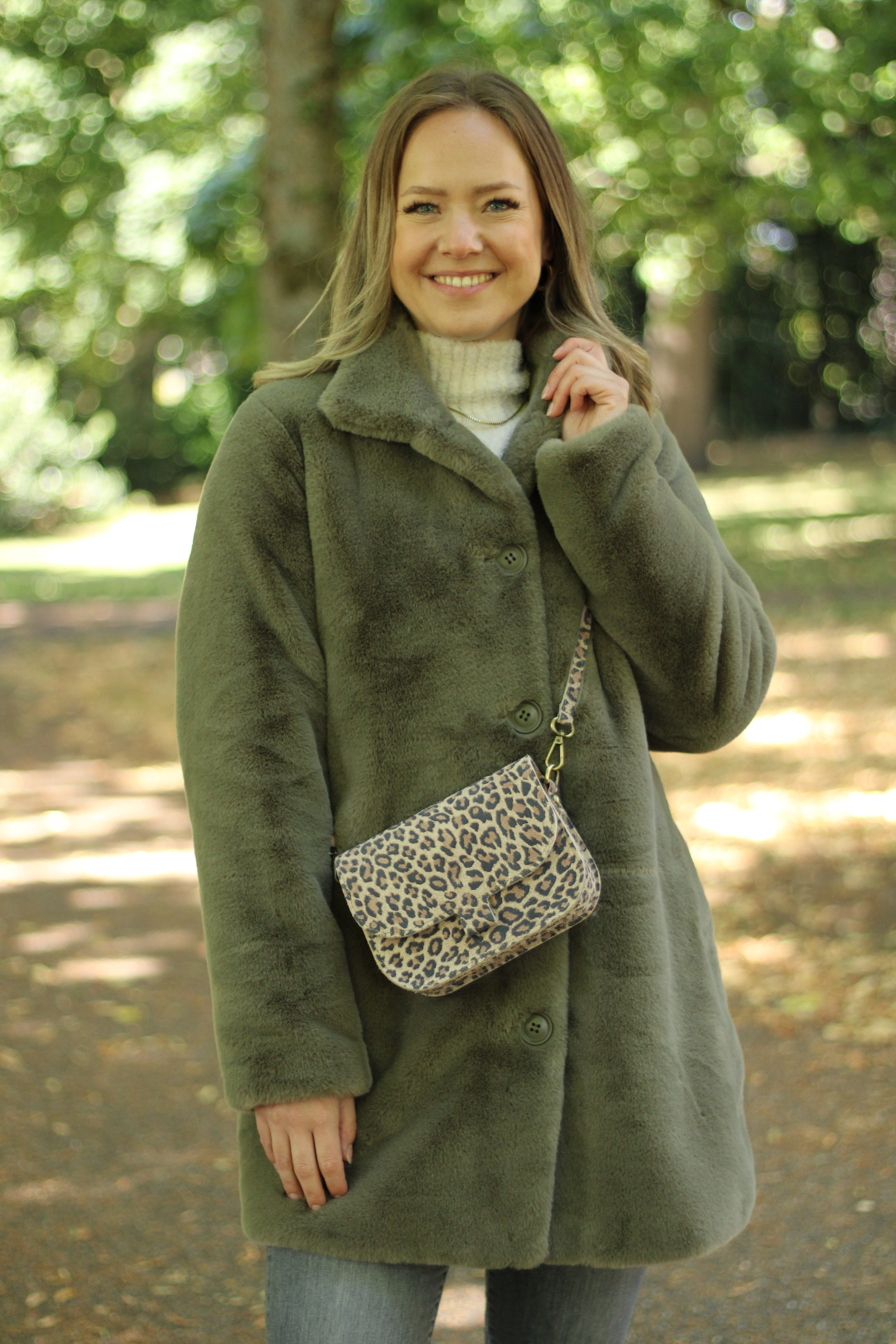 Rino & Pelle - Nonna Single Breasted Fake Fur Coat - Green Ash