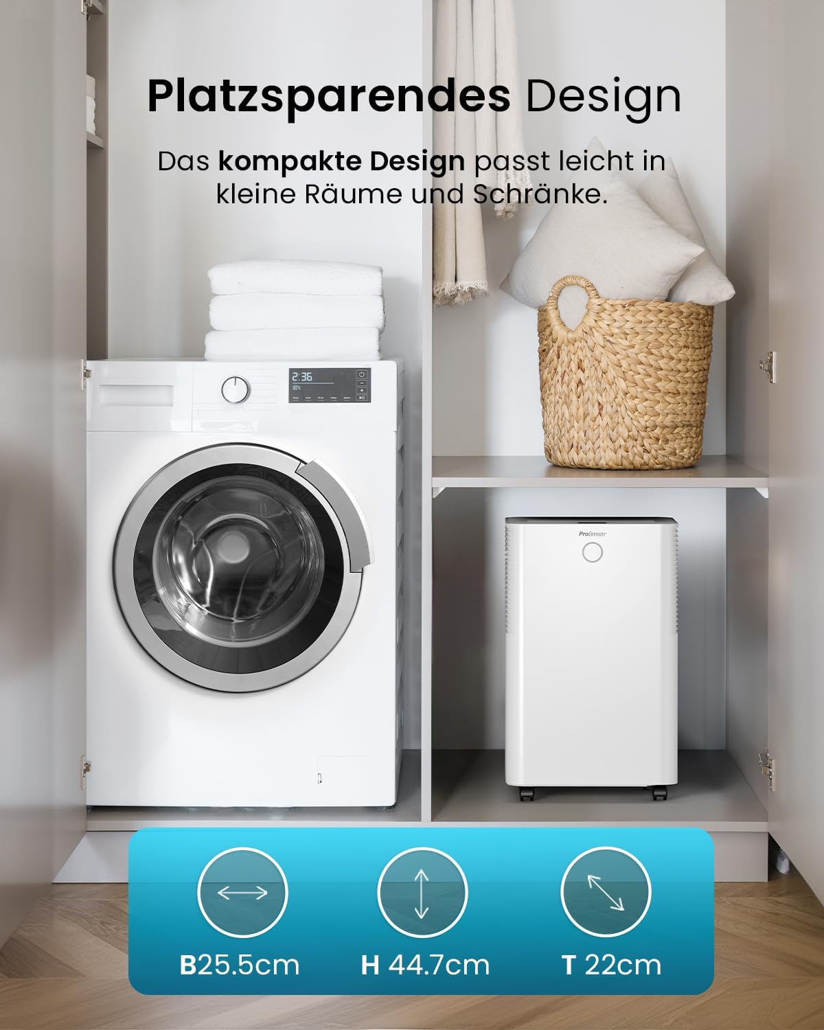 Pro Breeze OmniDry Luftentfeuchter 12L/24h Entfeuchtungsleistung - Luftentfeuchter elektrisch, Feuchtigkeitssensor, Ablaufschlauch, Digitalanzeige, Schlafmodus, Timer - Gegen Feuchtigkeit, Schimmel