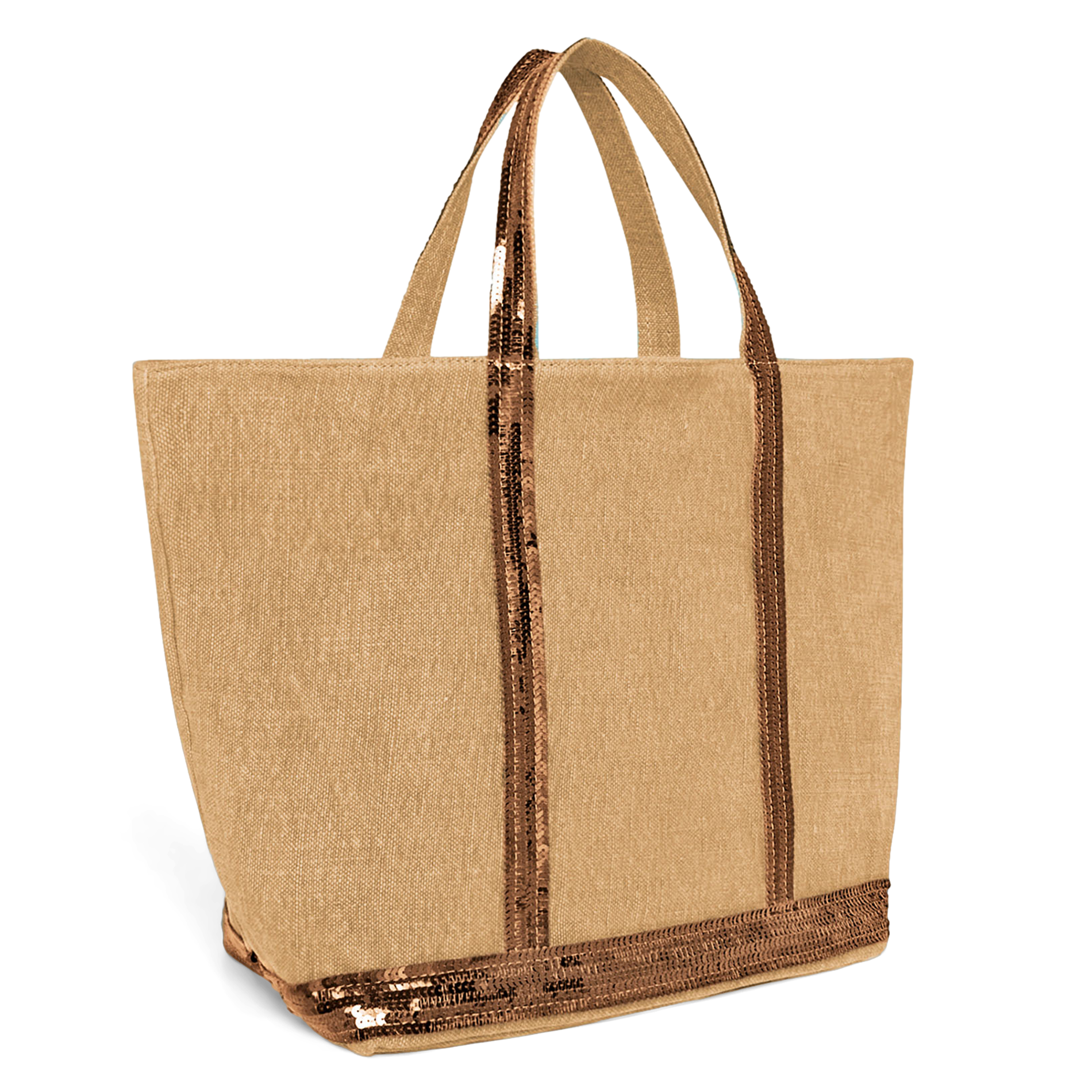 Cabas M brodé avec sequins en lin | Marron