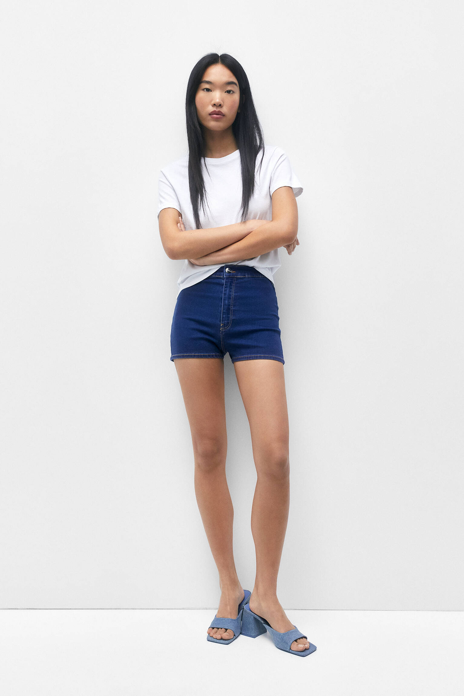Shorts jegging de cintura alta - azul escuro
