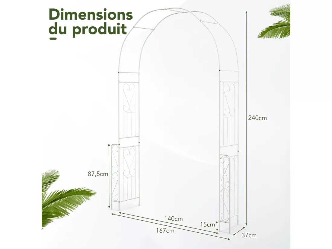 Arche de Jardin en Métal pour Plantes Grimpantes, Treillis De Jardin en Arc avec 6 Pieds Extérieur 167x37x240CM, Arche Décorative pour Mariage Fête et Cérémonie