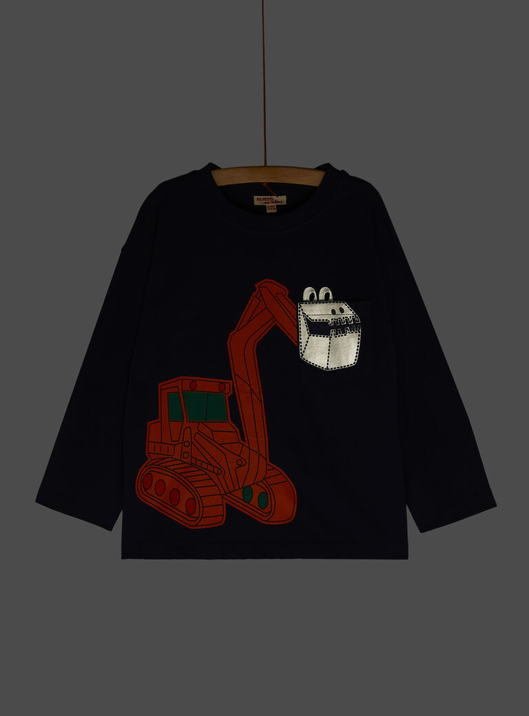 T-shirt bleu nuit à motif tractopelle pour garçon
